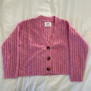 Zara Girls Cropped Pink Cable Knit Sweater